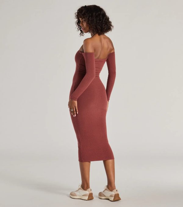 Carefree Chic Long Sleeve Ribbed Knit Midi Dress - Image 2