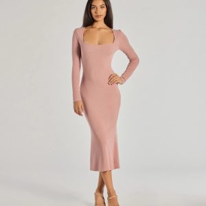 Basic Cutie Long Sleeve Knit Midi Dress