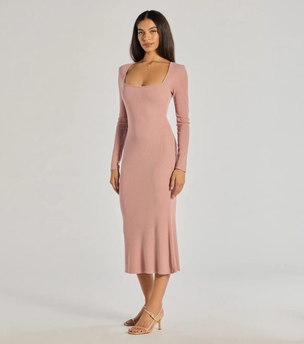 Basic Cutie Long Sleeve Knit Midi Dress - Image 4