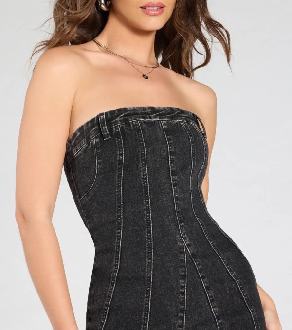 Stylish Jeanius Strapless Denim Mini Dress - Image 4