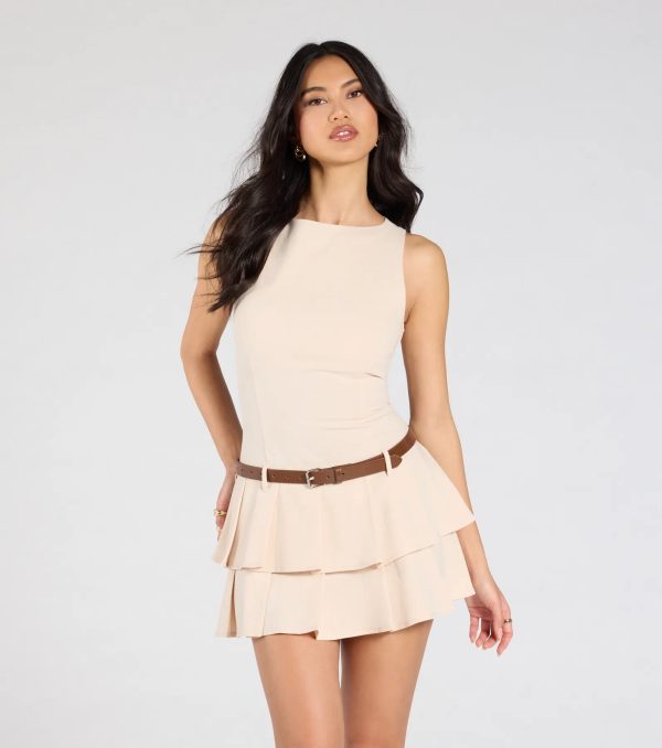 Polished Demure Belted Pleated Skater Dress - Image 2