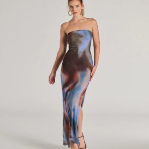 Chic Showstopper Abstract Print Mesh Maxi Dress