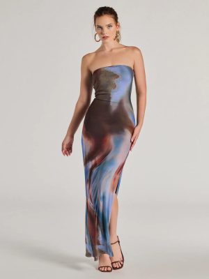 Chic Showstopper Abstract Print Mesh Maxi Dress
