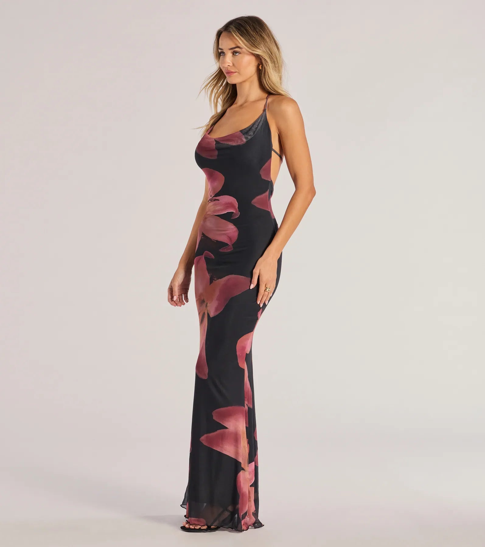 Pretty Blooms Floral Mesh Halter Maxi Dress - Image 4