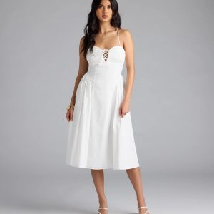 Easy And Breezy Lace-Up Midi Dress With Pockets