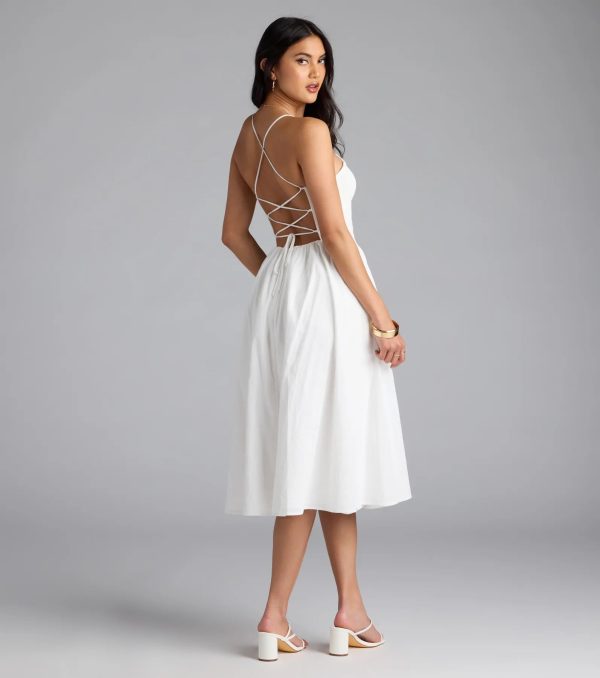 Easy And Breezy Lace-Up Midi Dress With Pockets - Image 2
