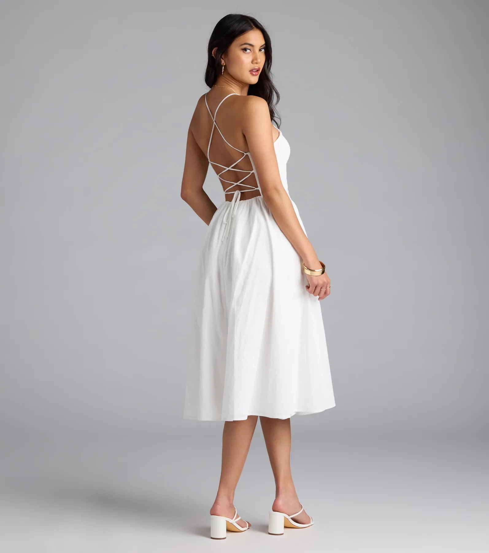 Easy And Breezy Lace-Up Midi Dress With Pockets - Image 2