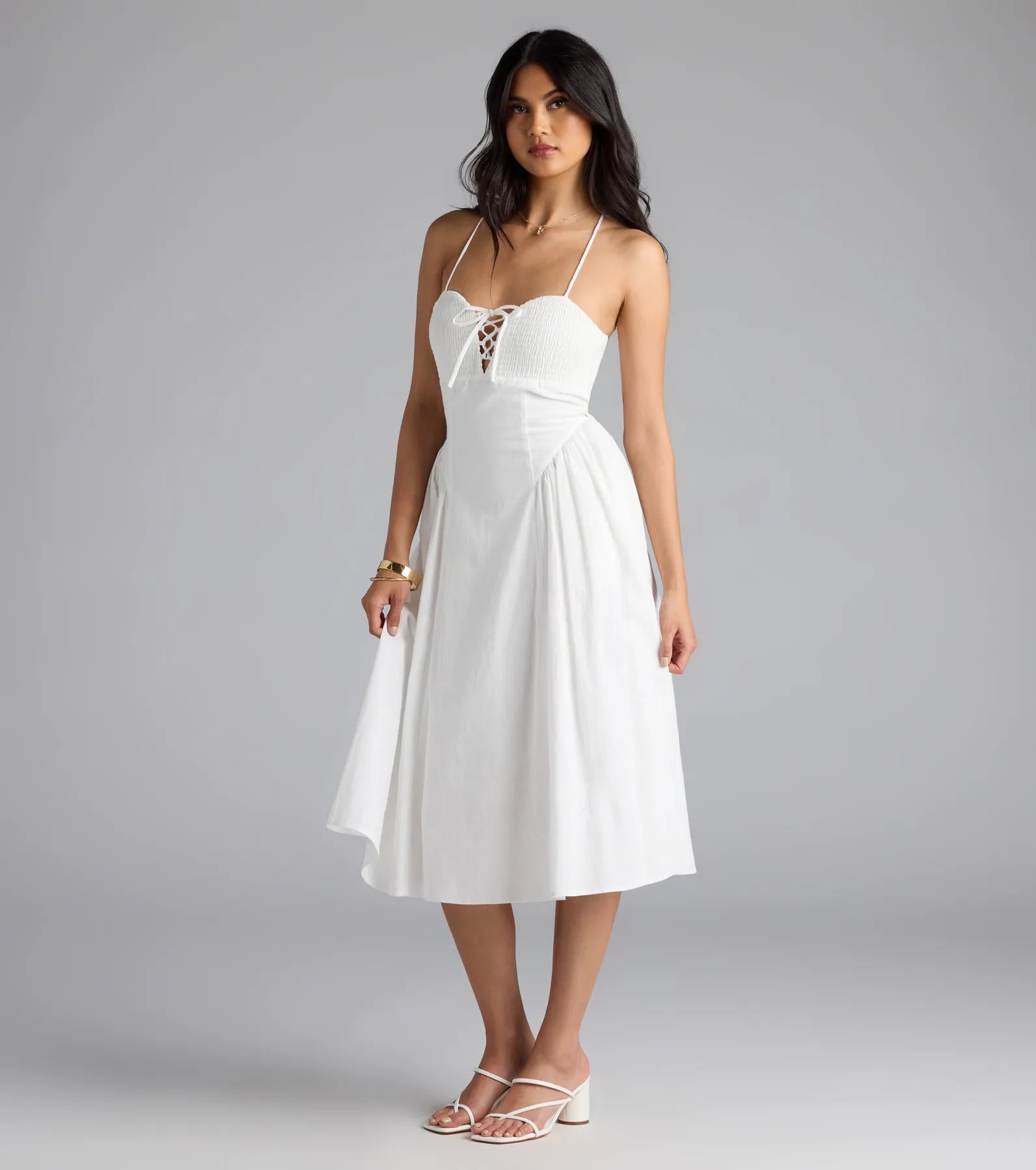 Easy And Breezy Lace-Up Midi Dress With Pockets - Image 4