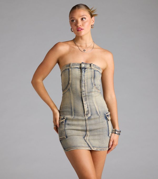 So Electric Strapless Jean Denim Mini Dress - Image 2