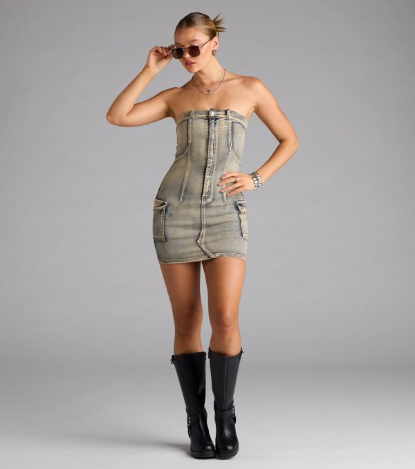 So Electric Strapless Jean Denim Mini Dress - Image 4