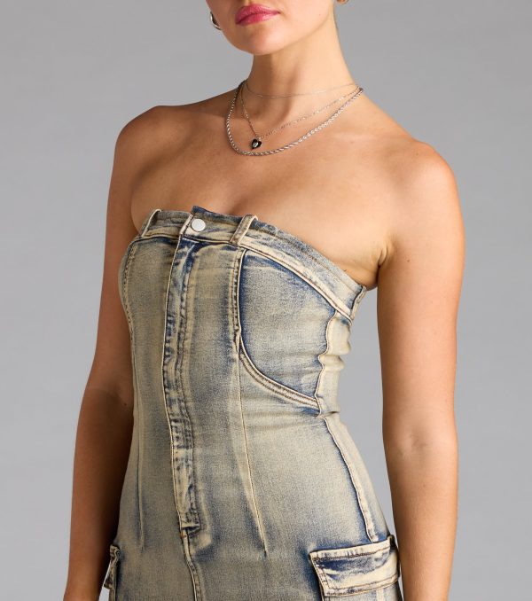 So Electric Strapless Jean Denim Mini Dress - Image 5