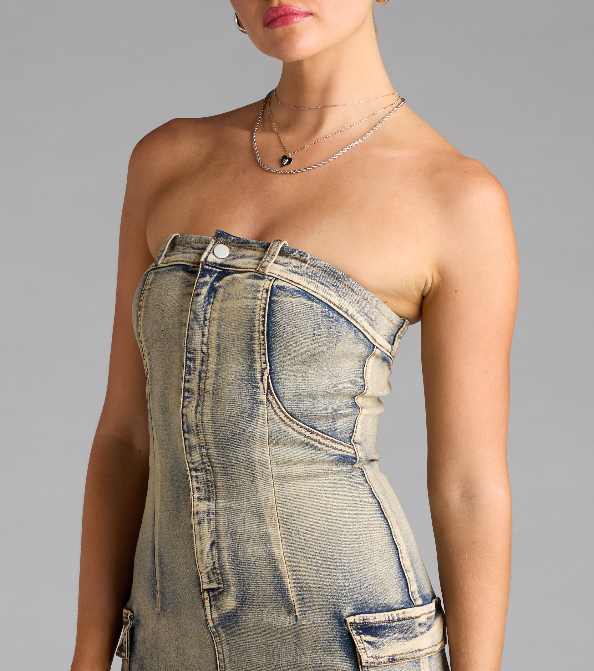 So Electric Strapless Jean Denim Mini Dress - Image 5