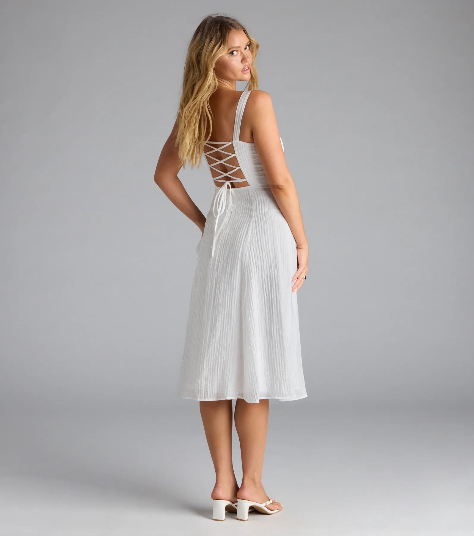 Spring Fling Corset Tie A-Line Midi Dress - Image 2