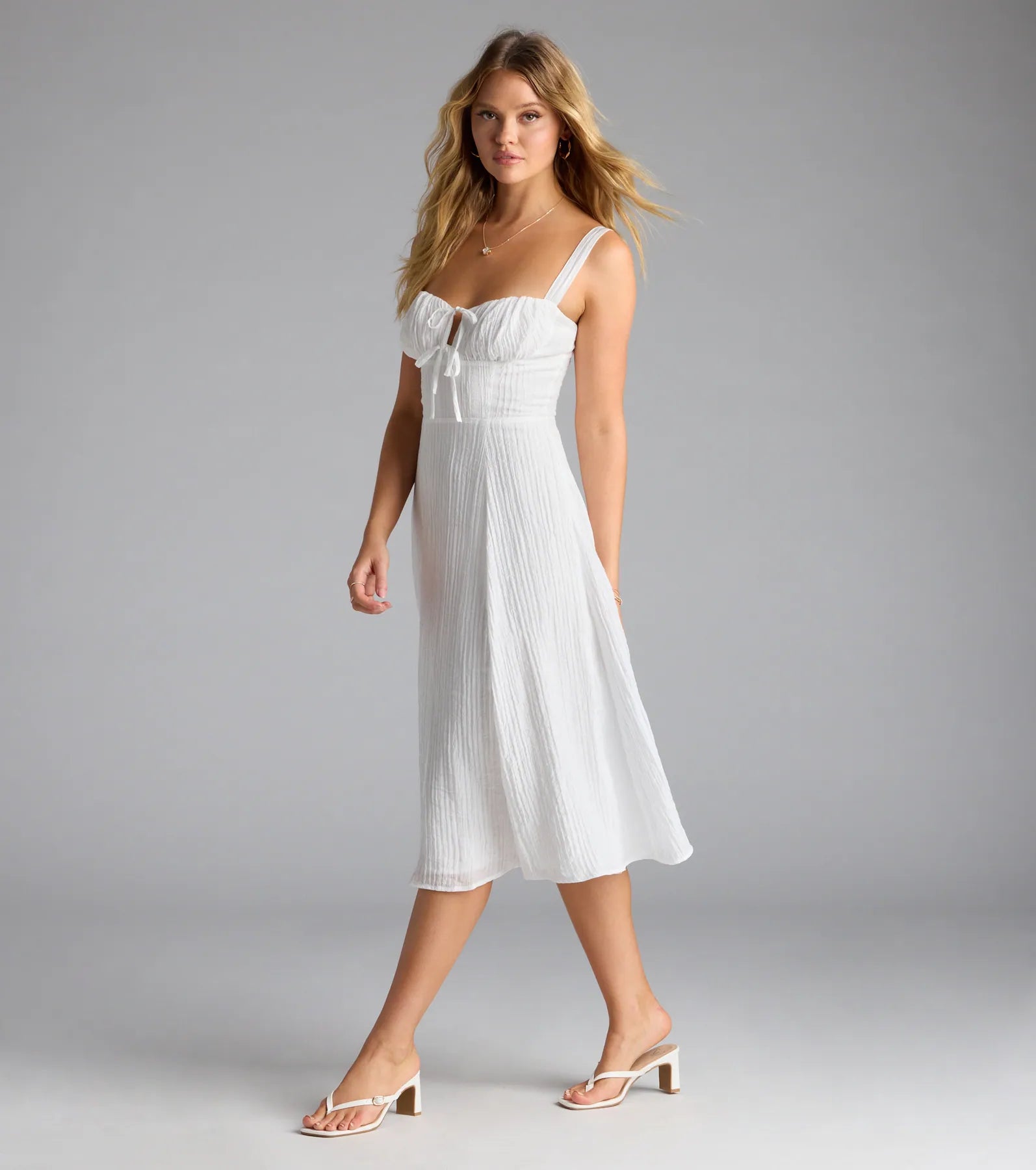 Spring Fling Corset Tie A-Line Midi Dress - Image 4