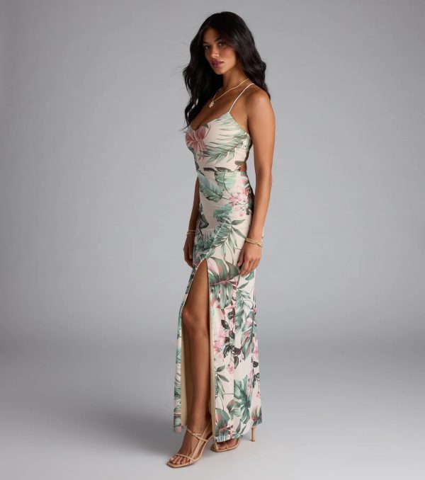Kiss The Sun Tropical Lace-Up Slit Maxi Dress - Image 4