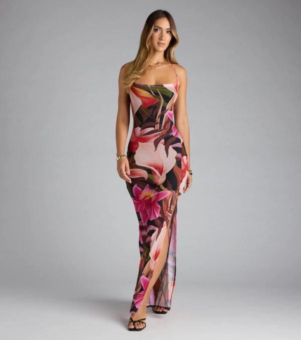 Falling For You Tropical Floral Slit Maxi Dress