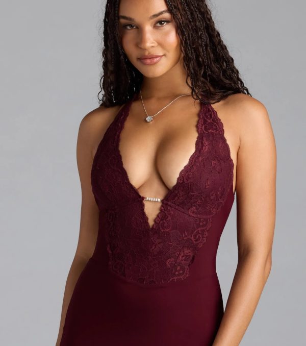 Maybe It's Love Plunge Lace Trim Mini Dress - Image 4