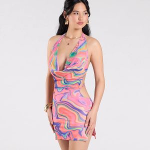 Bring The Heat Halter Open Back Abstract Mini Dress