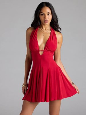 All This Allure Strappy Halter A-Line Skater Dress