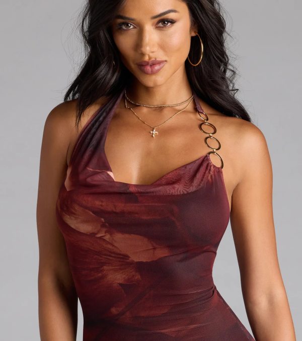 Sun Goes Down Halter Abstract Bodycon Mini Dress - Image 4