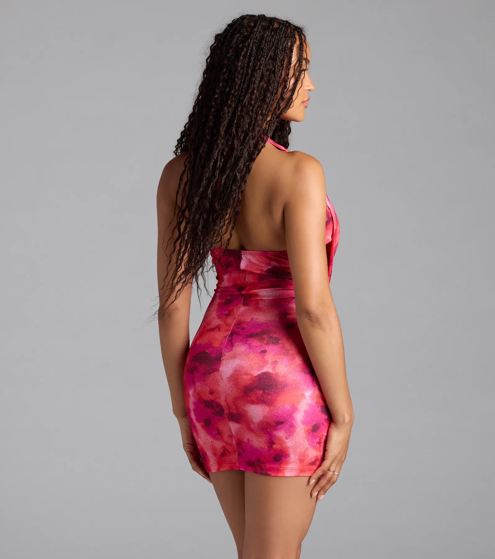 Glitzy Fab Abstract Print Halter Mini Dress - Image 2