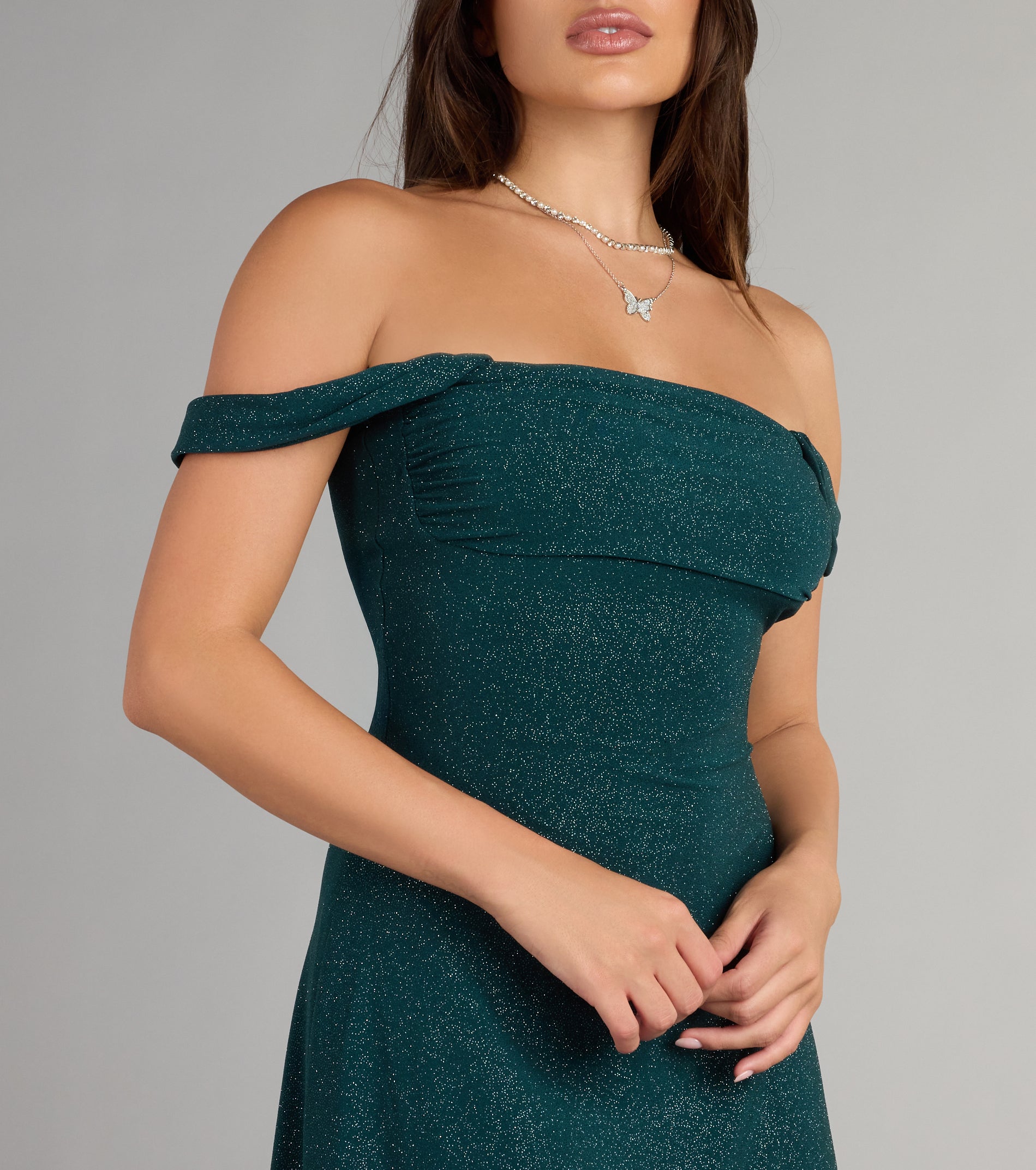 Classic Glitz Glitter Knit Off-The-Shoulder Mini Dress - Image 8
