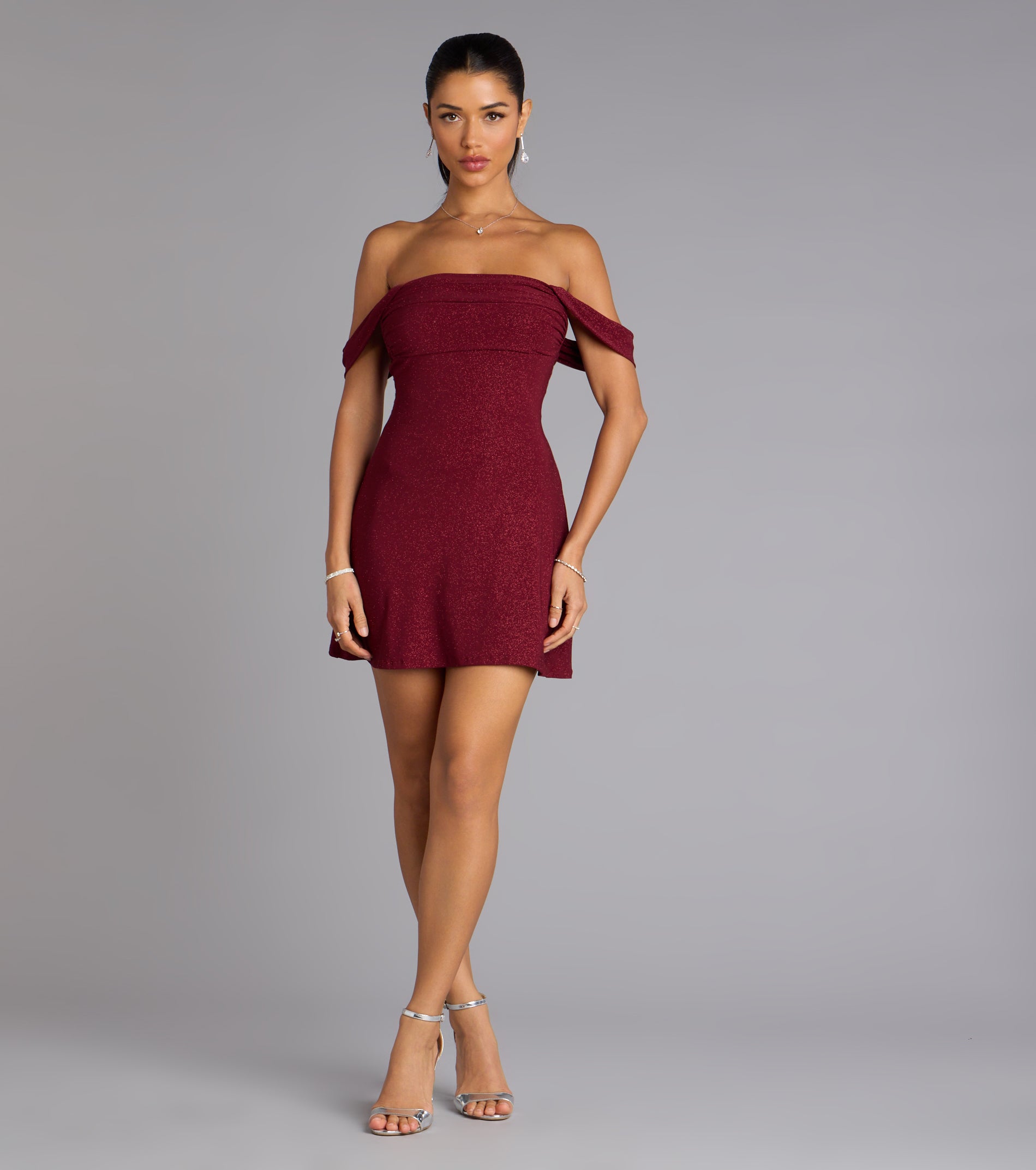 Classic Glitz Glitter Knit Off-The-Shoulder Mini Dress - Image 9