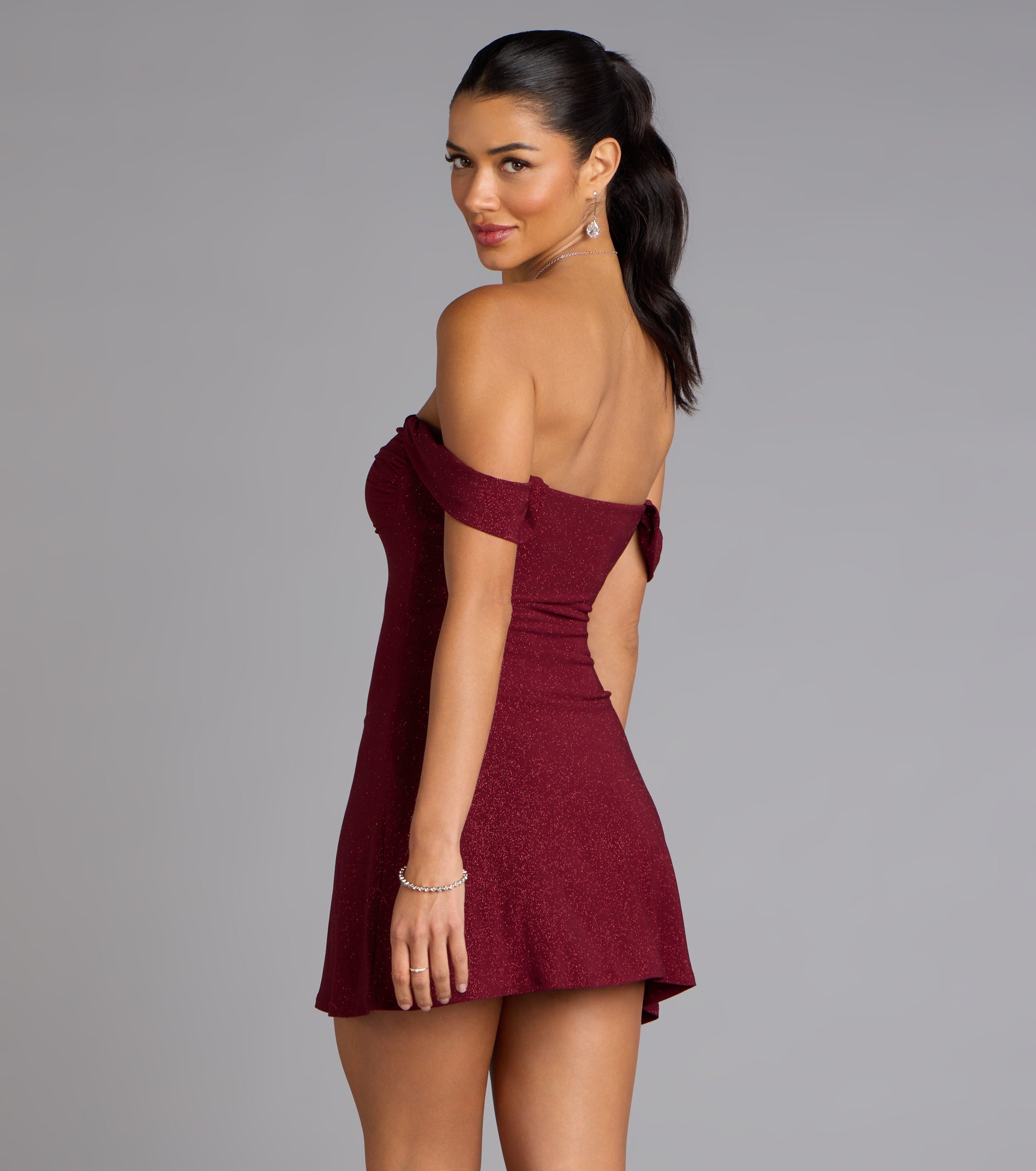 Classic Glitz Glitter Knit Off-The-Shoulder Mini Dress - Image 10