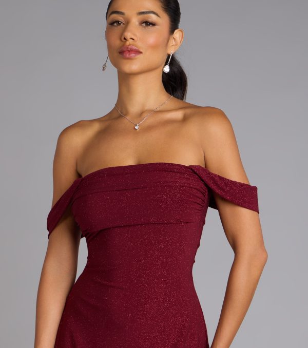 Classic Glitz Glitter Knit Off-The-Shoulder Mini Dress - Image 12