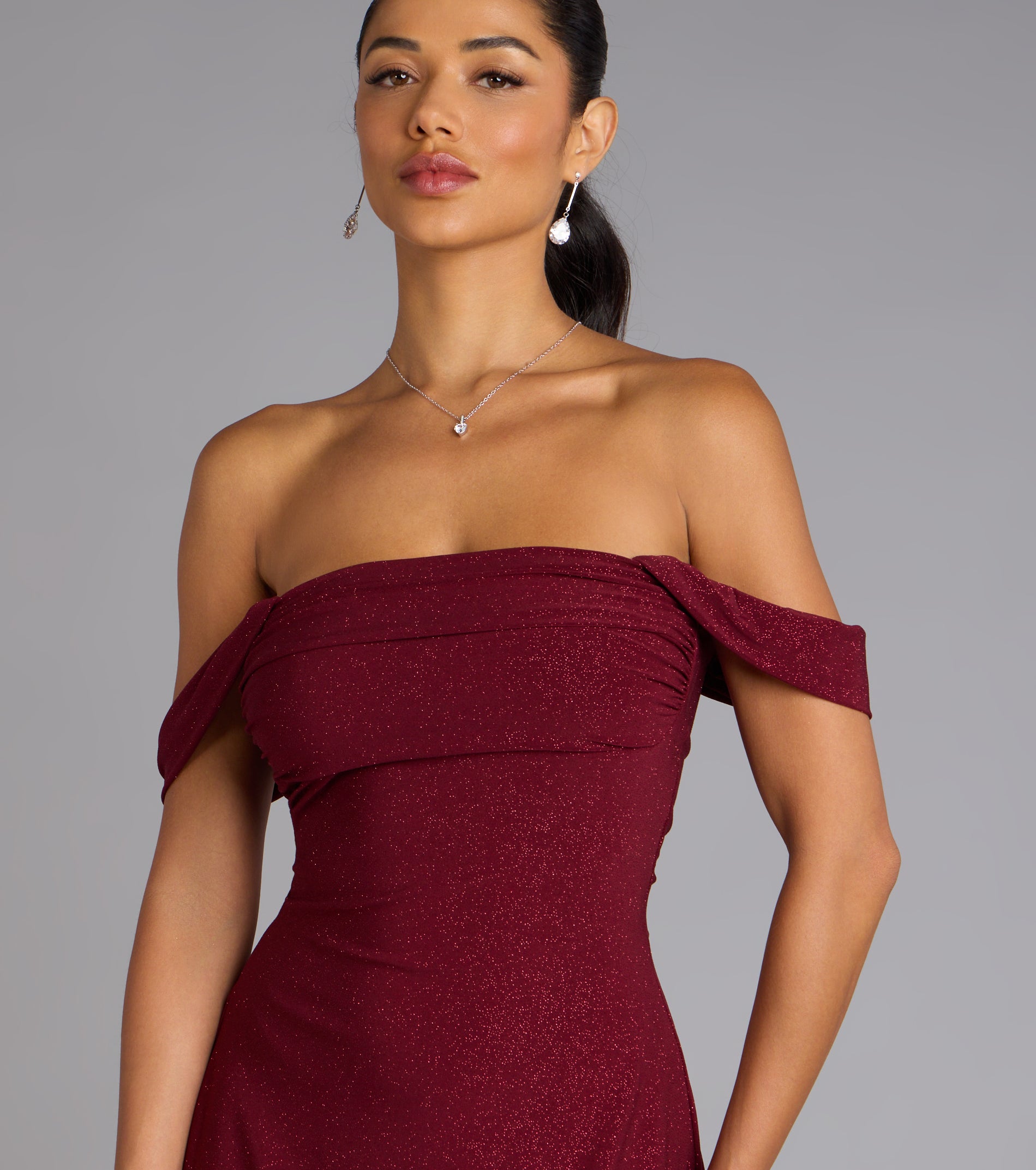 Classic Glitz Glitter Knit Off-The-Shoulder Mini Dress - Image 12
