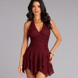 After Dark Charm Lace Halter Dress