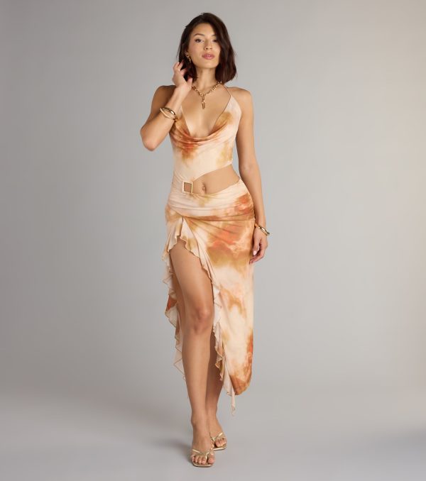 Golden Hour Glow Abstract Print Cutout Midi Dress - Image 2