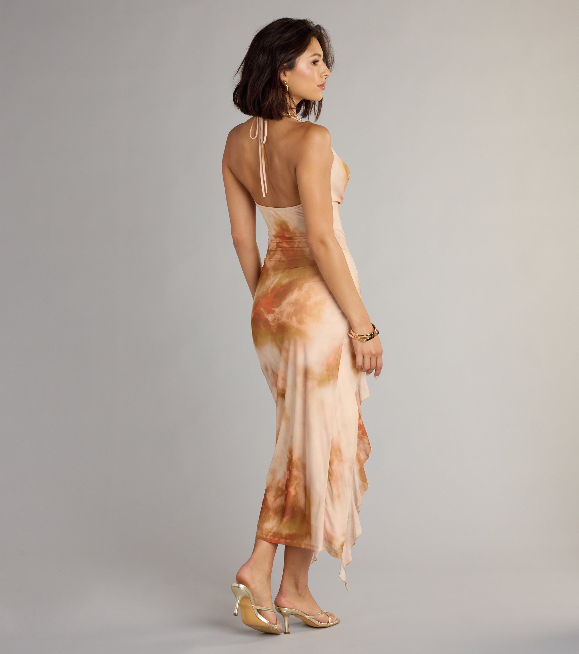 Golden Hour Glow Abstract Print Cutout Midi Dress - Image 3