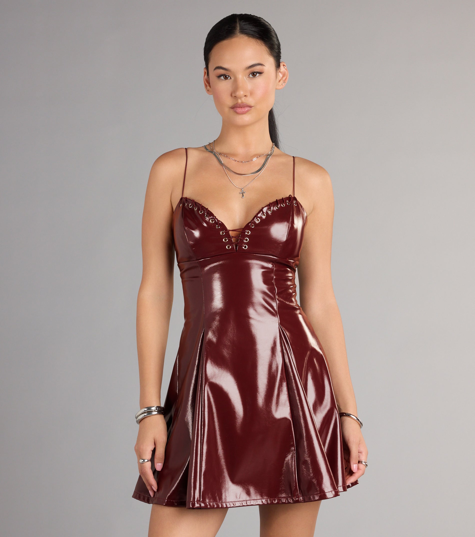 Red Hot Lace-Up Skater Dress - Image 4