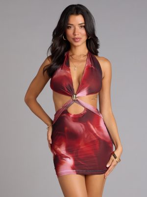 Daring Babe Abstract Print Cutout Mini Dress