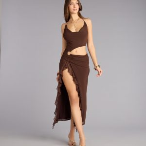 Sultry Motion Mesh Halter Midi Dress
