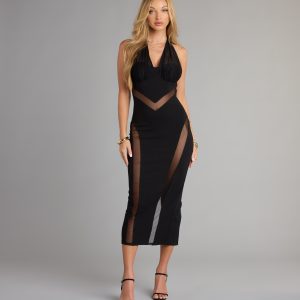 Sheer Confidence Halter Bodycon Midi Dress