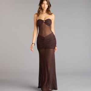 Midnight Mirage Mesh Strapless Maxi Dress