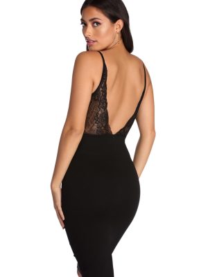 Graceful Lace Open Back Midi Dress