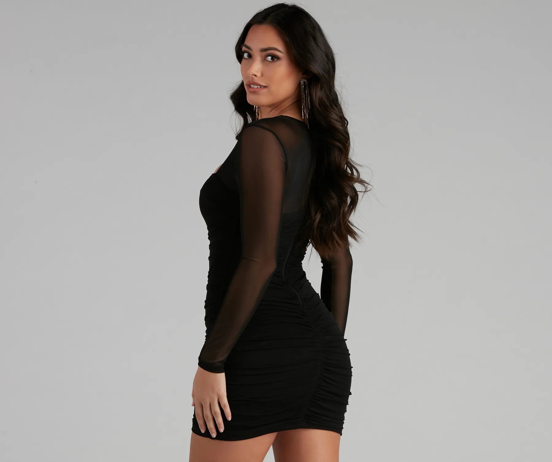 Mesmerize In Mesh Ruched Mini Dress - Image 2