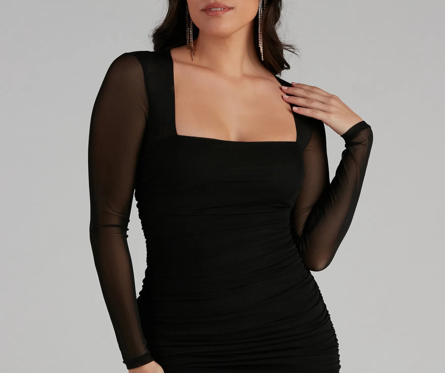 Mesmerize In Mesh Ruched Mini Dress - Image 3