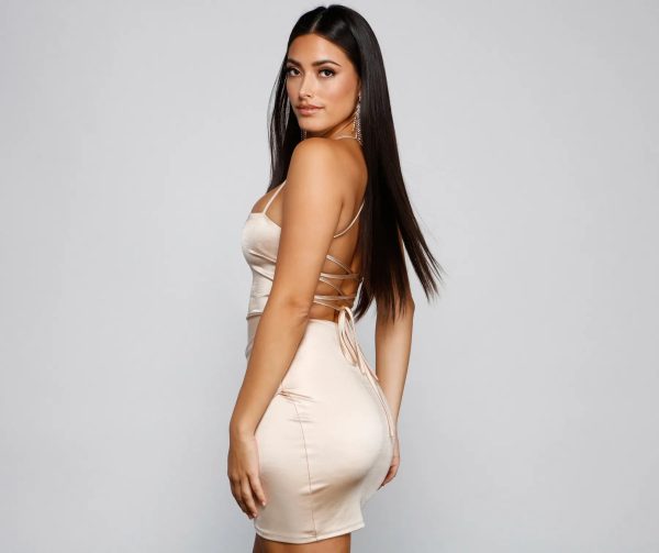 Sultry Strappy Back Satin Mini Dress - Image 10