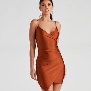Wrapped In Pleats Satin Mini Dress