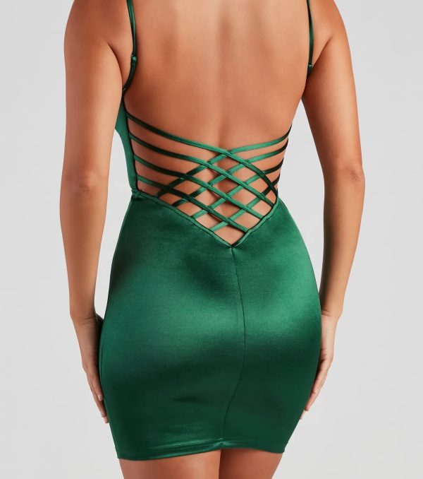 In The Limelight Satin Mini Dress - Image 4