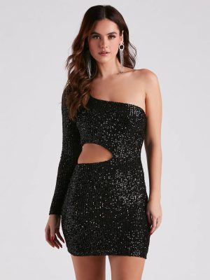 Sparkle Party Sequin One-Shoulder Mini Dress