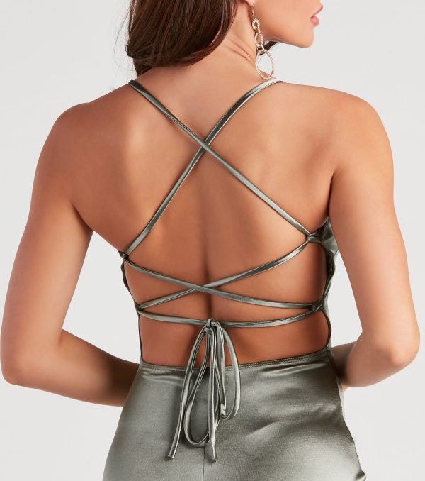 Love Me Madly Satin Lace Up Dress - Image 4