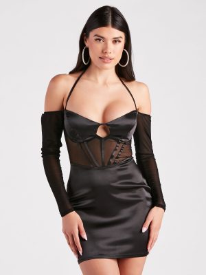 Such A Moment Satin Mesh Corset Mini Dress