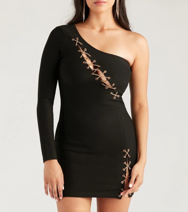 Smooth Vibration Ponte Chain Lace-Up Mini Dress - Image 4