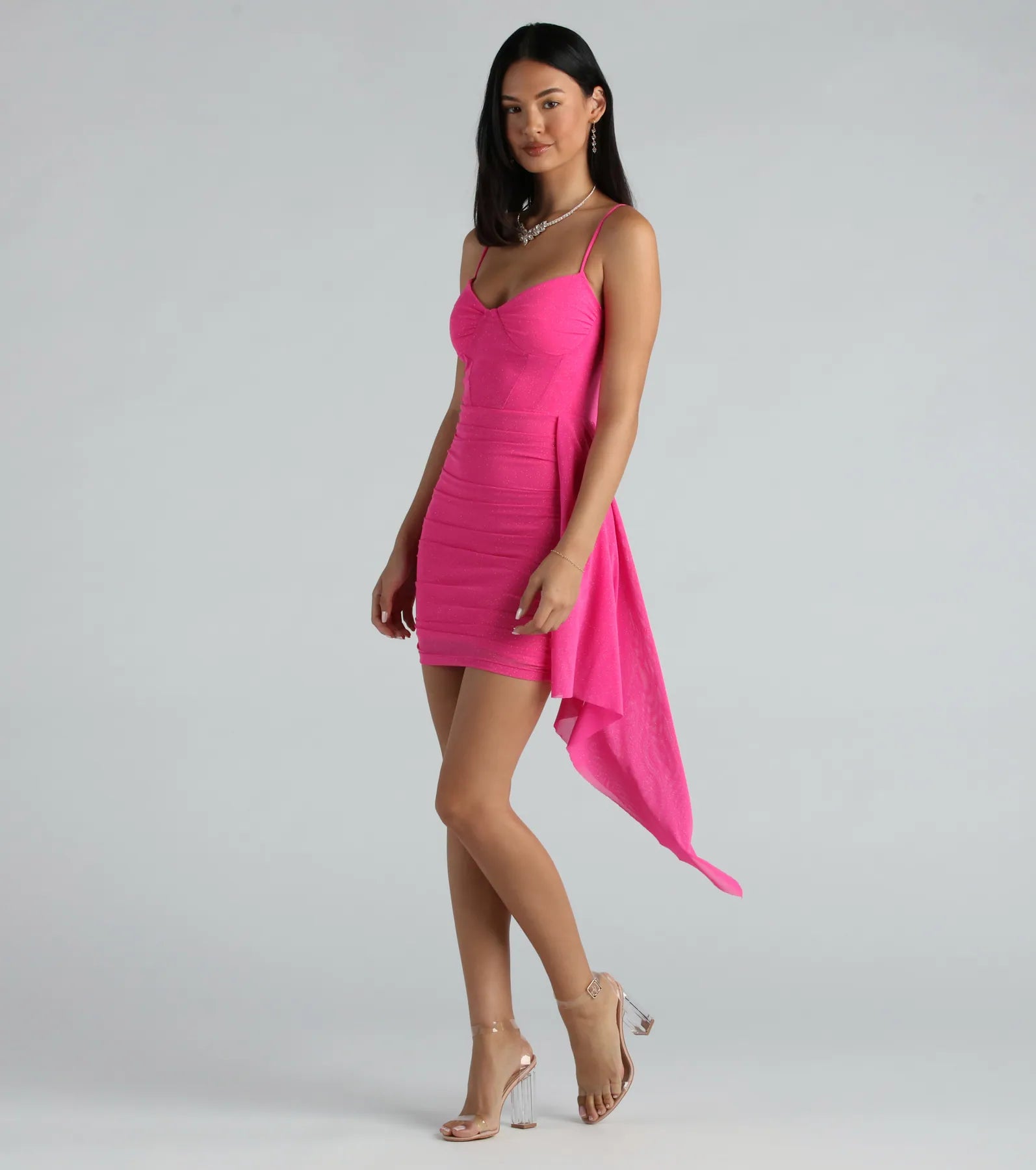 Strut Around Glitter Mesh Mini Dress With Sash - Image 7