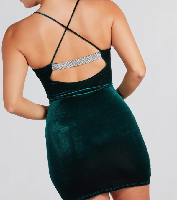 Make It A Night Velvet Rhinestone Mini Dress - Image 5